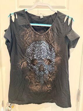 Harley-Davidson Black Short-Sleeve Tee with Blue Snake-Skin Skull
